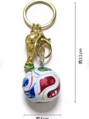 Gold Trophy & Soccer Ball Keychain - White, Red, Blue, Green FIFA